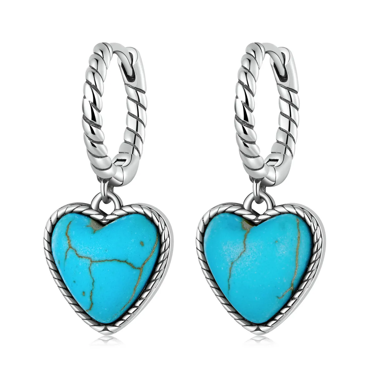 Pandora Style Love Turquoise Hoop Earrings - BSE589