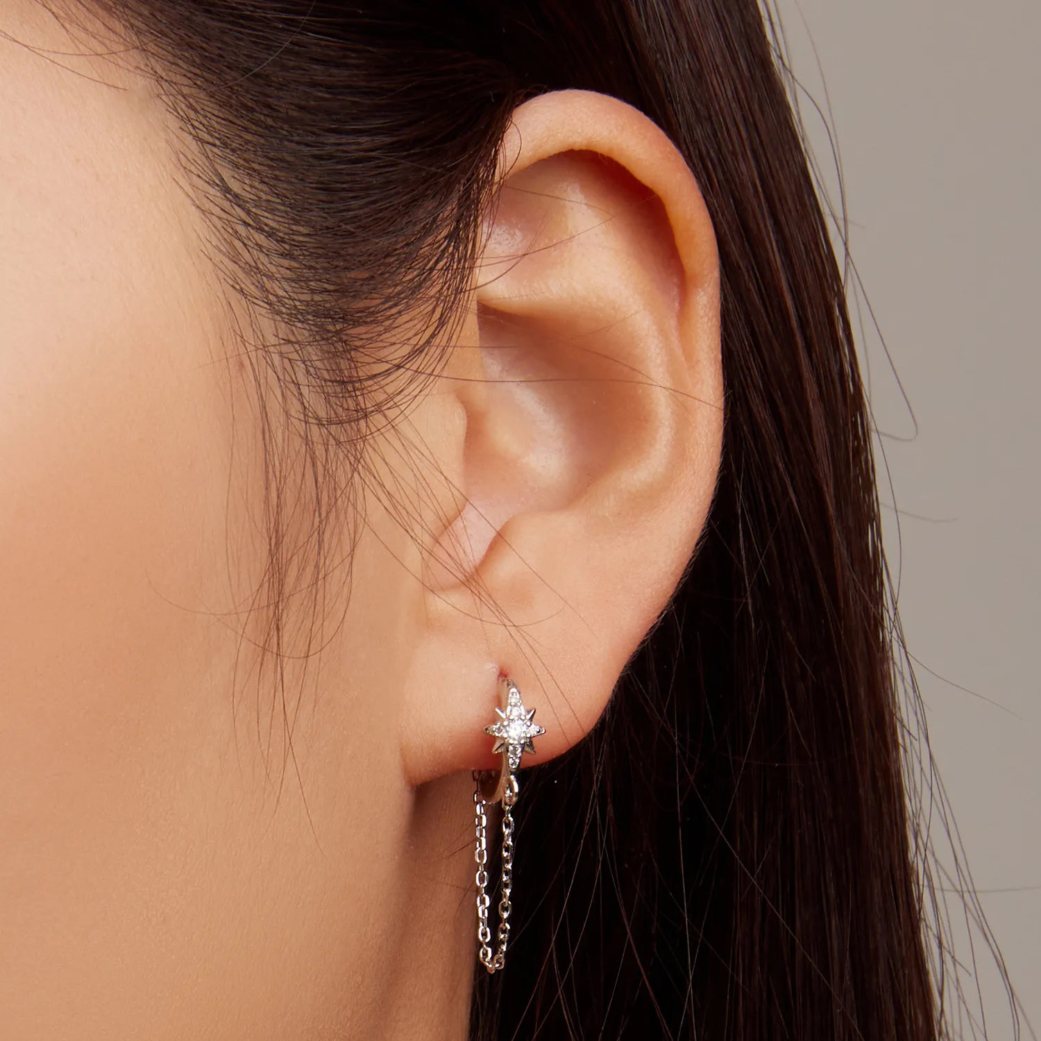 Pandora Style Mans Star Hoop Earrings - BSE699
