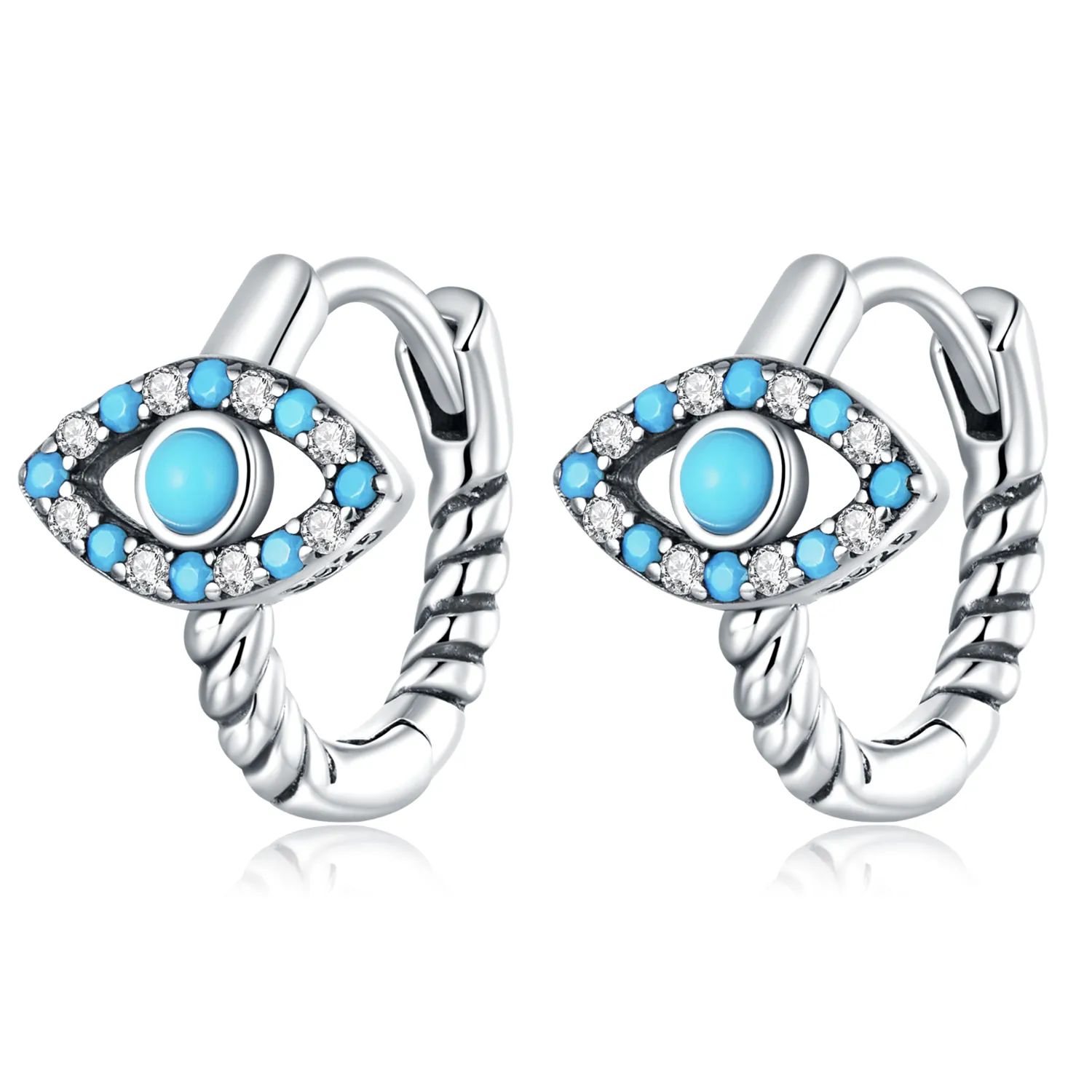 Pandora Style Turquoise Devil Eye Hoop Earrings - SCE1418