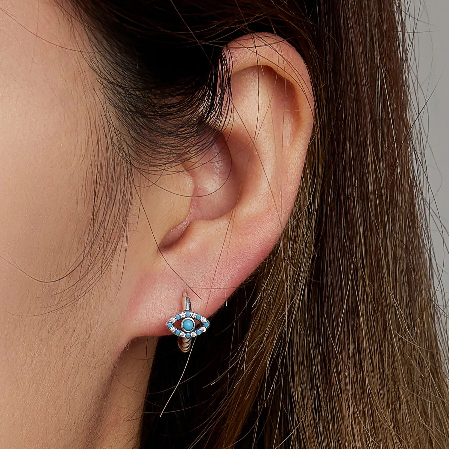 Pandora Style Turquoise Devil Eye Hoop Earrings - SCE1418