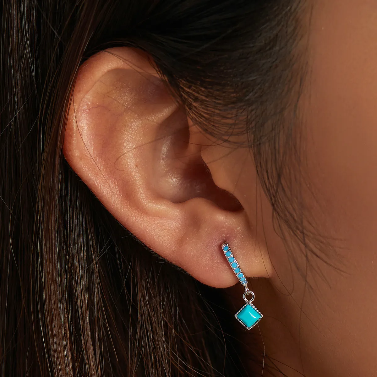 Pandora Style Turquoise Hoop Earrings - SCE1307