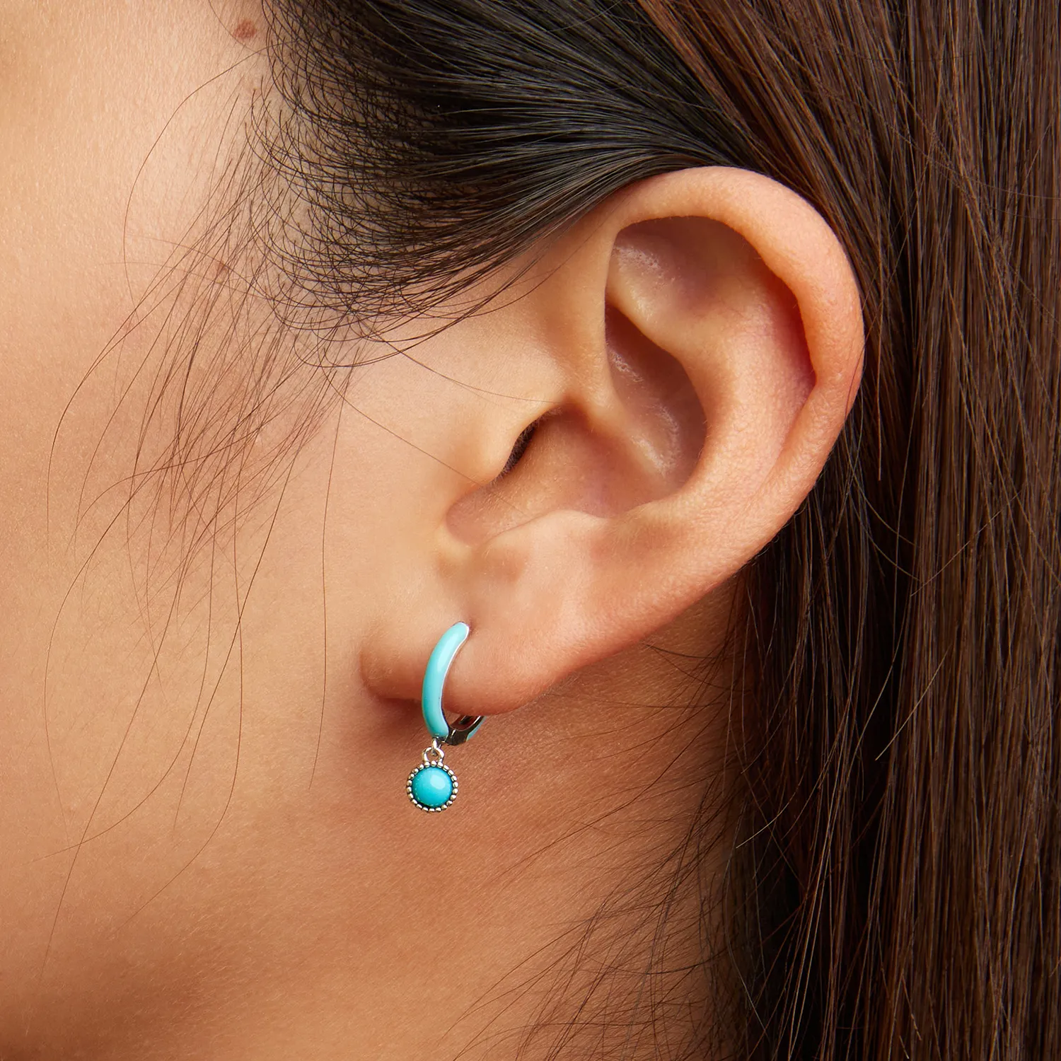 Pandora Style Turquoise Hoop Earrings - SCE1510