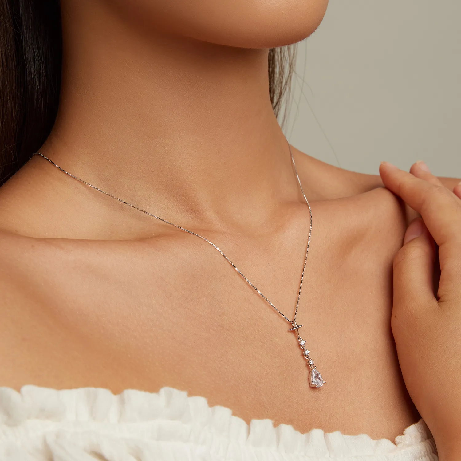 Pandora Style Starburst Water Drop Necklace - BSN259