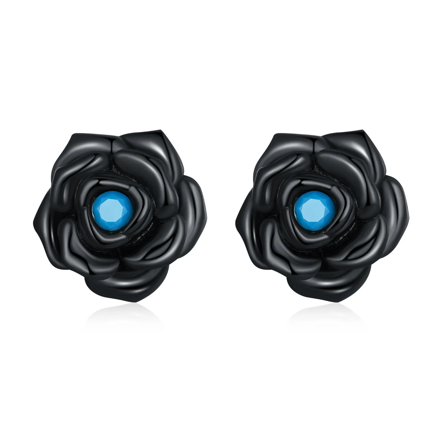 Pandora Style Black Rose Stud Earrings - SCE1401