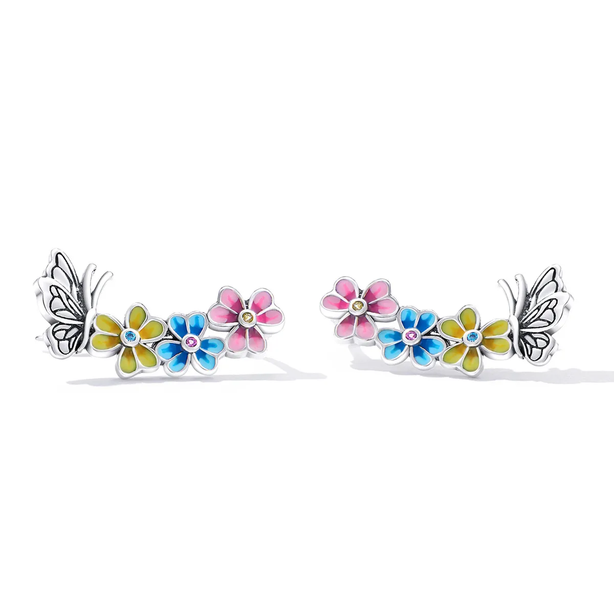 Pandora Style Butterfly Flower Stud Earrings - SCE1393