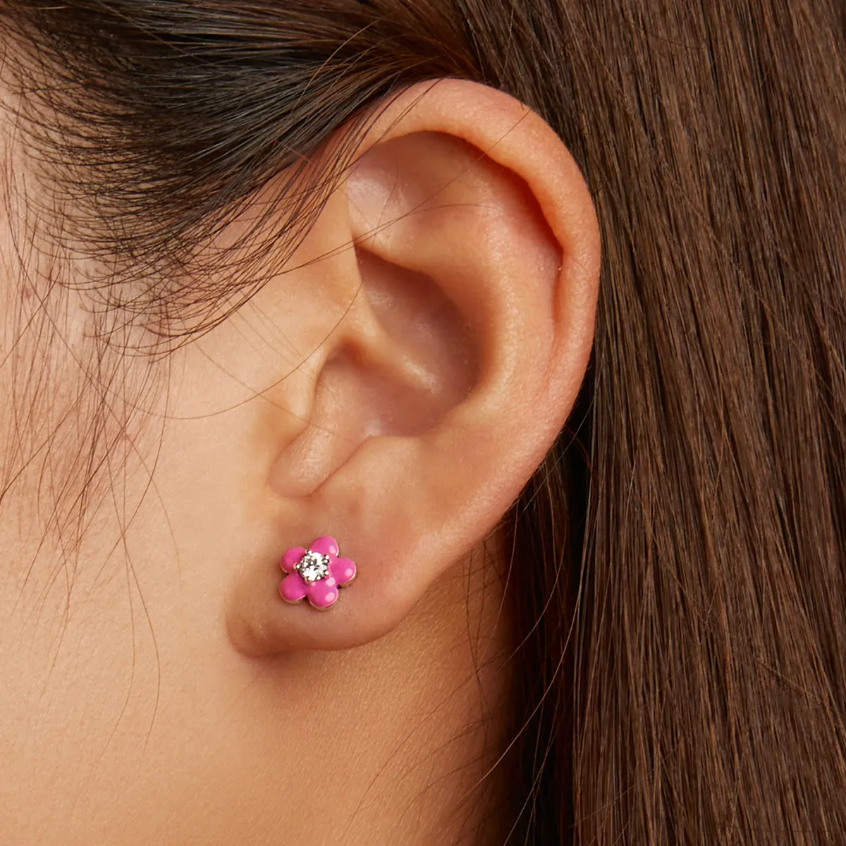 Pandora Style Fluorescent Pink Flowers Stud Earrings - SCE1353