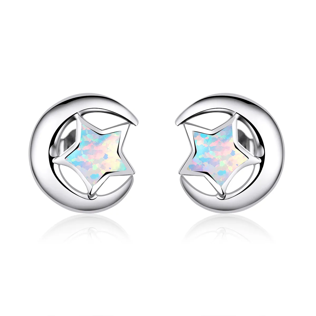 Pandora Style Opal Moon Stud Earrings - SCE816-A