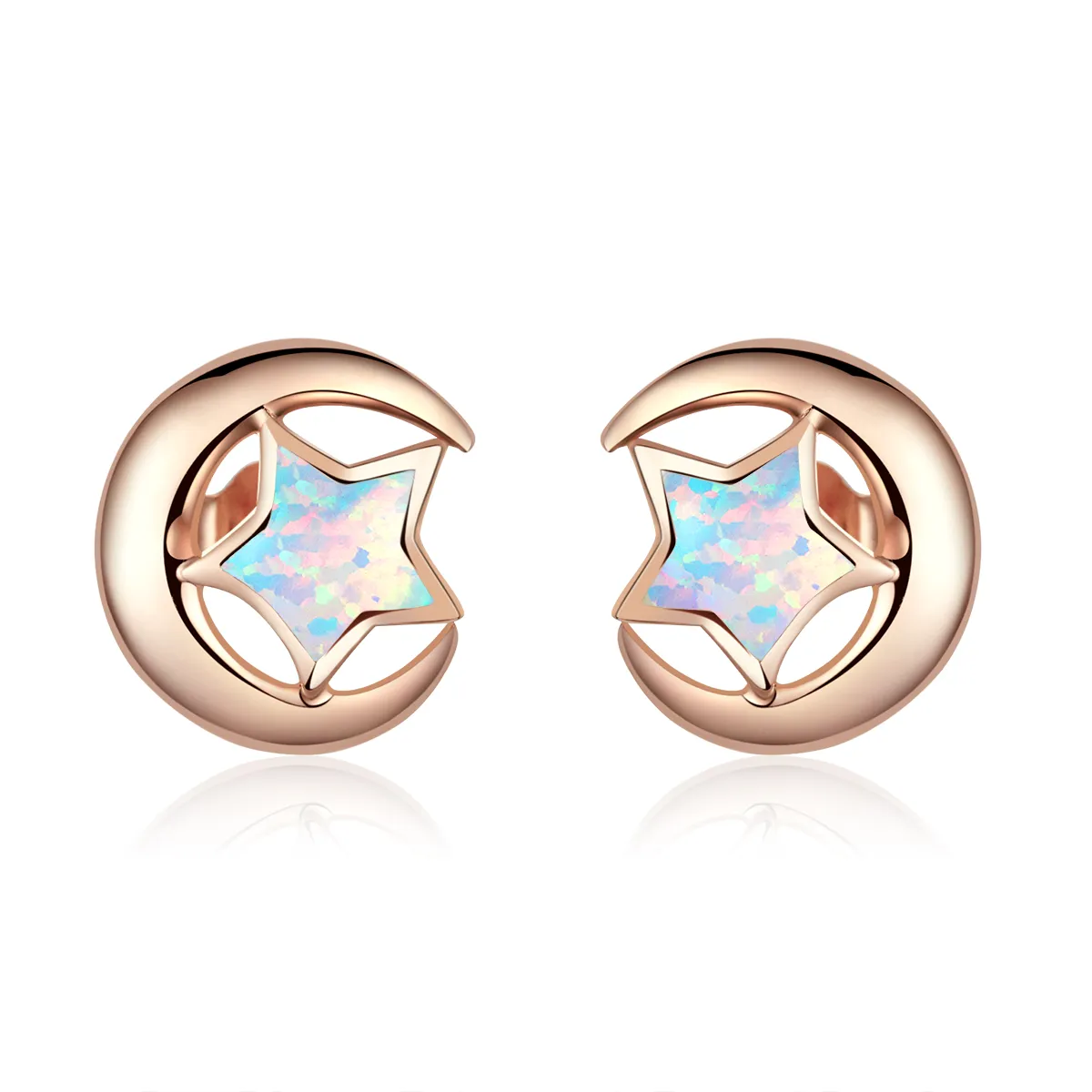 Pandora Style Opal Moon Stud Earrings - SCE816-C
