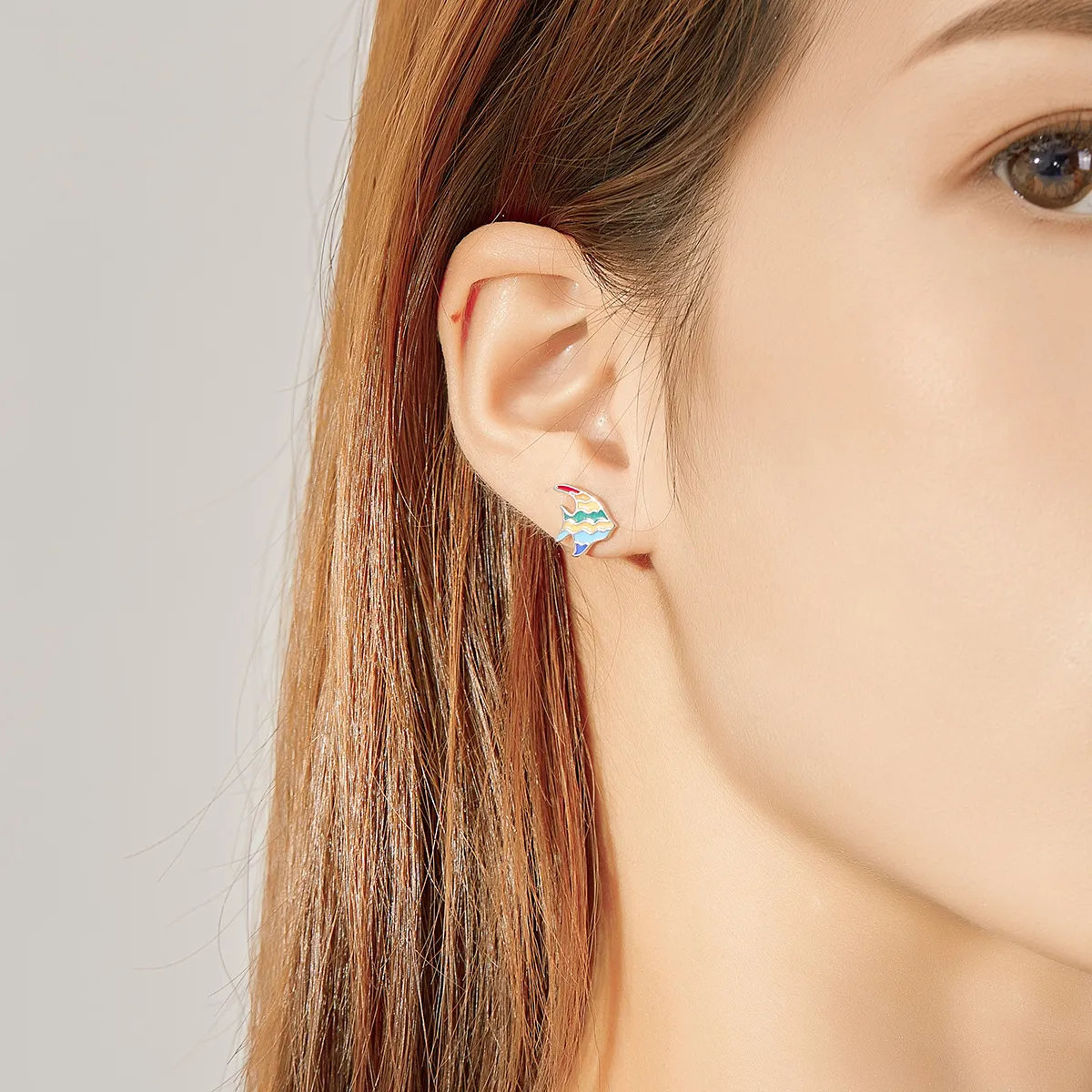 Pandora Style Rainbow Fish Stud Earrings - SCE824