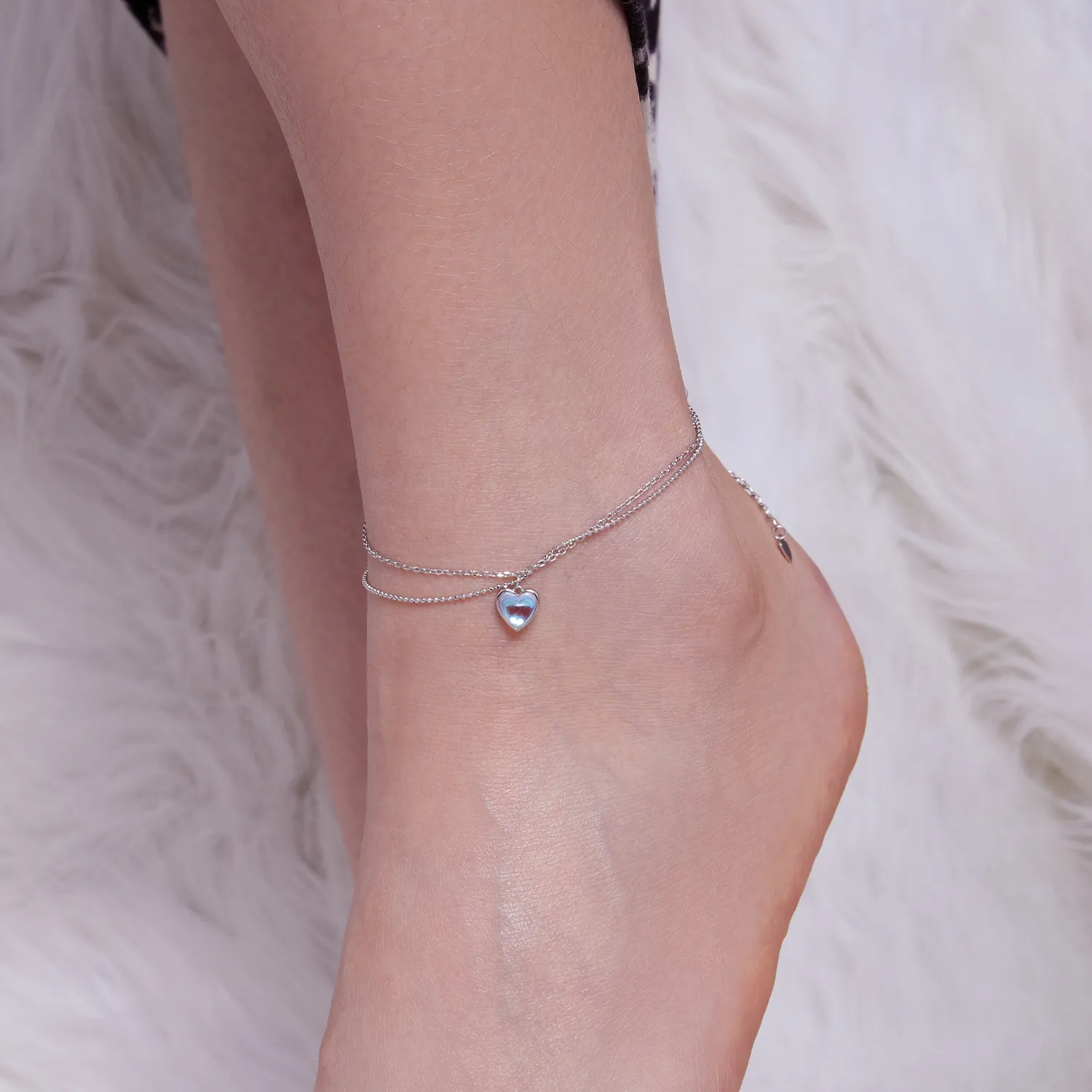 Pandora Style Heart Shaped Double Layer Anklet - SCT024