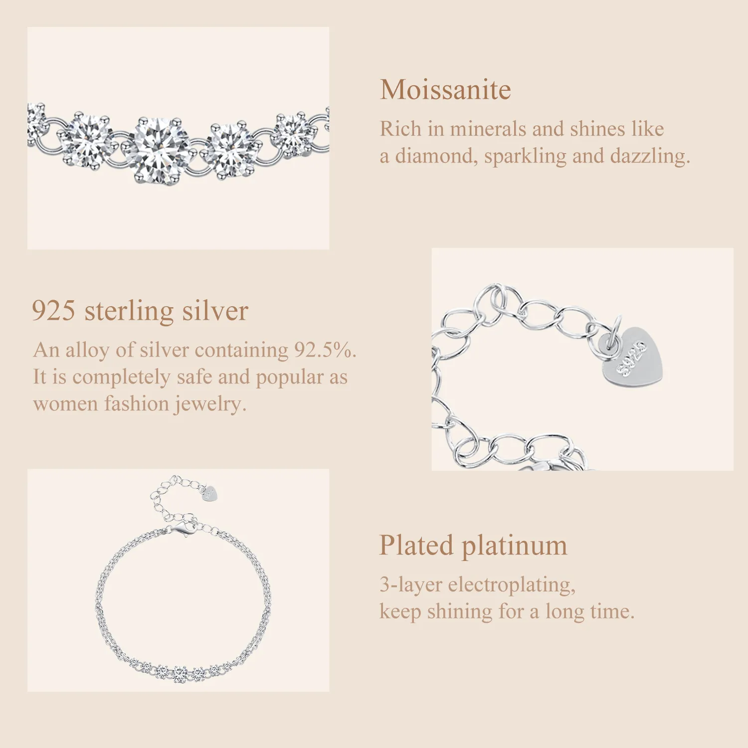 Pandora Style Moissanite Bracelet(One Certificate) - MSB008