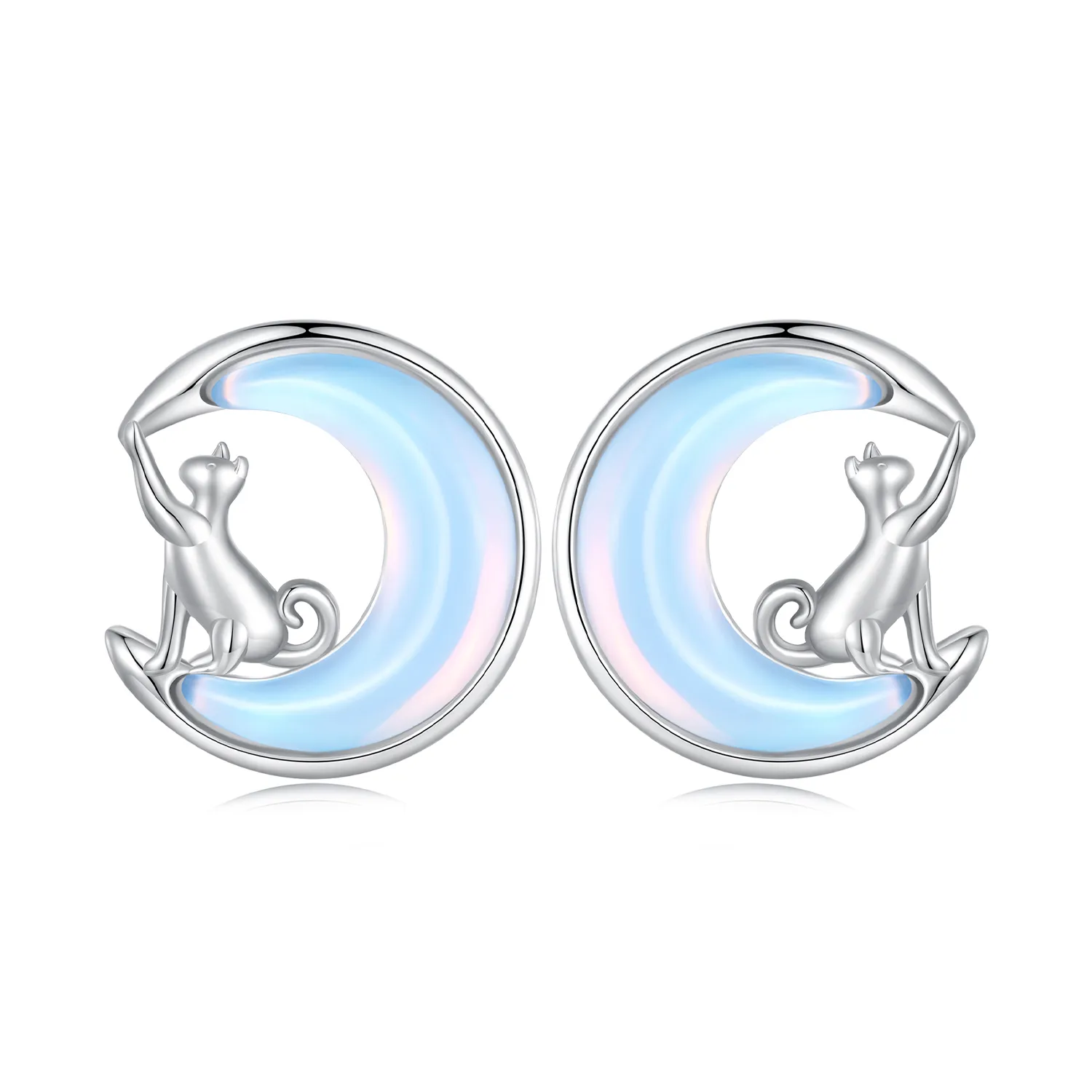 Pandora Style Moon Cat Studs Earrings - BSE913