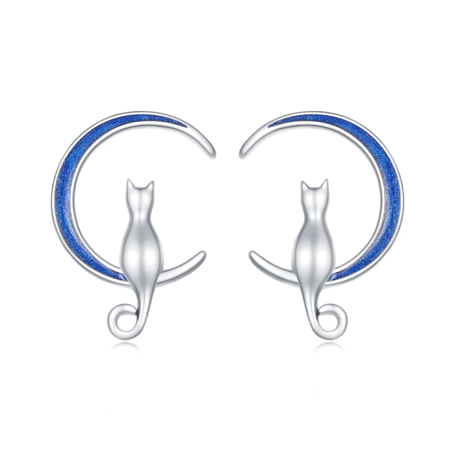 Pandora Style Moon Cat Studs Earrings - SCE1609