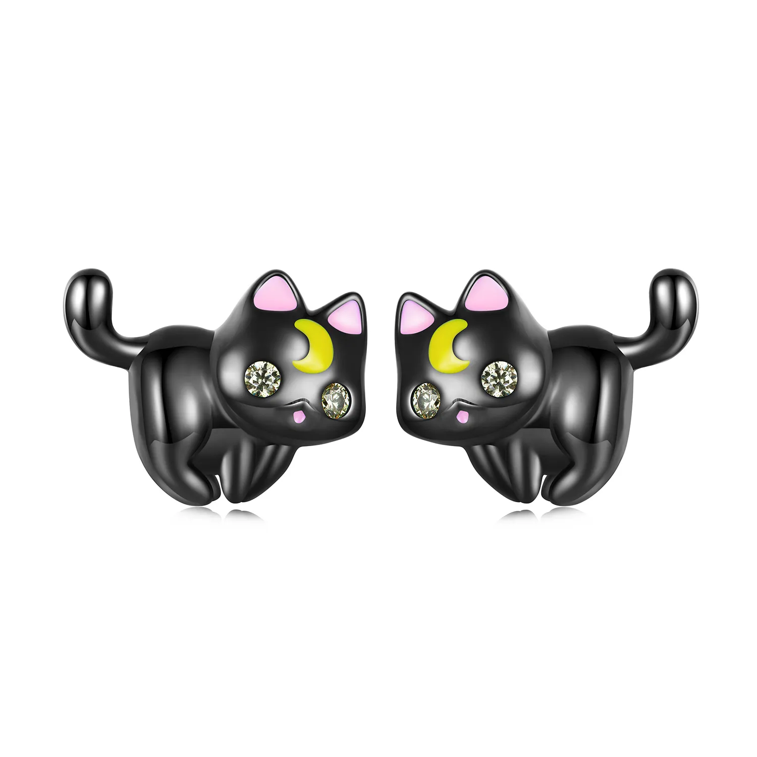 pandora style moon kitten studs earrings sce1584