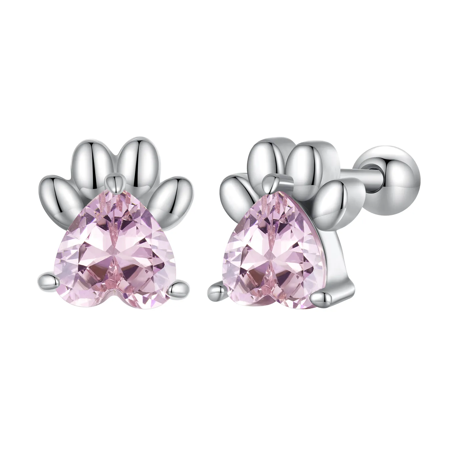 pandora style pink dog paws studs earrings sce1574