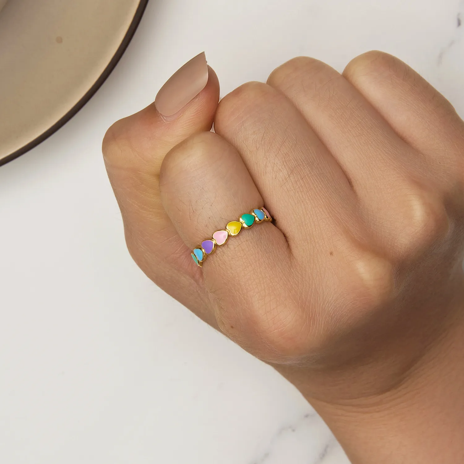 Pandora Style Rainbow Heart Ring - SCR444-B