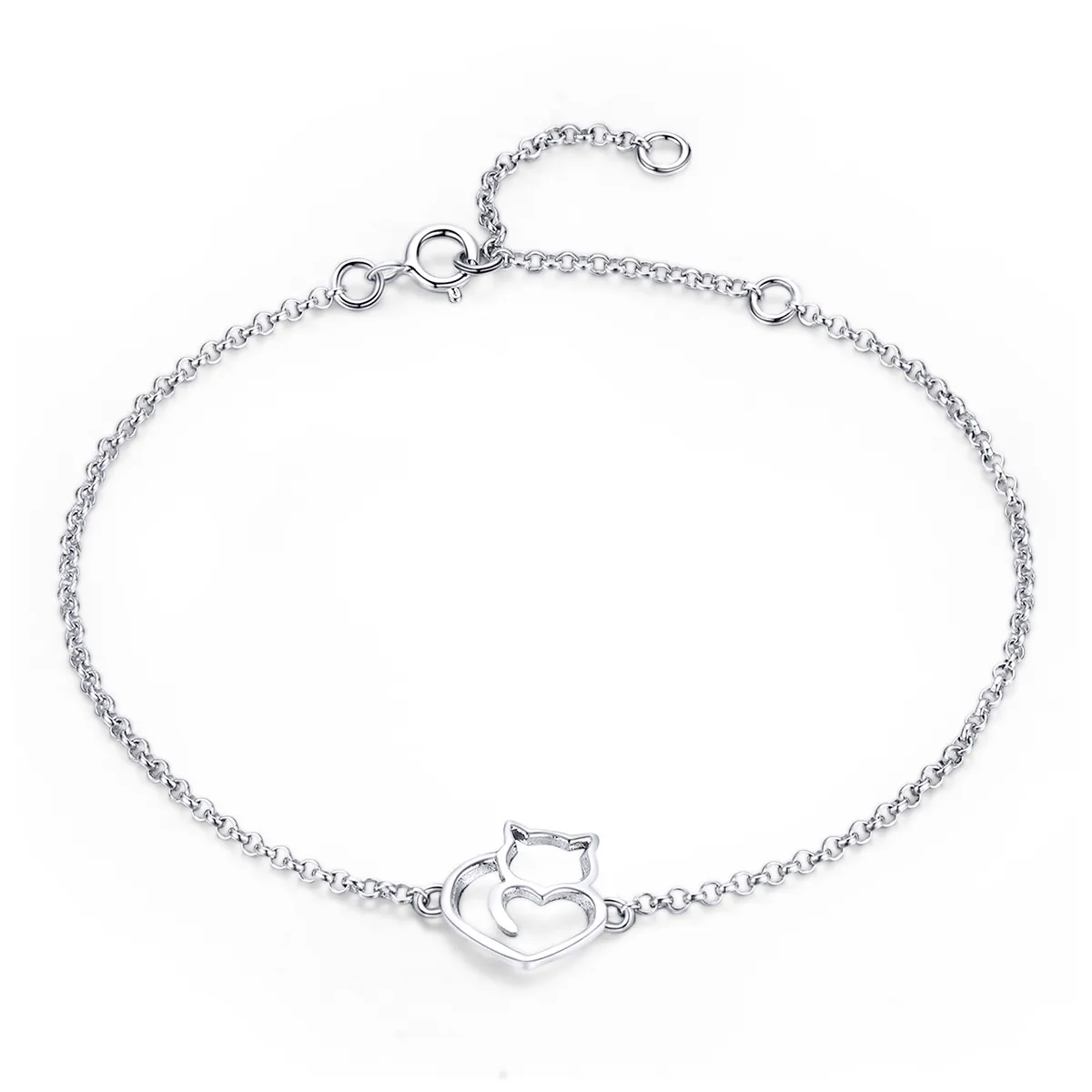 Pandora Style Rose Gold & Silver Cute Cat Chain Slider Bracelet - SCB102-C