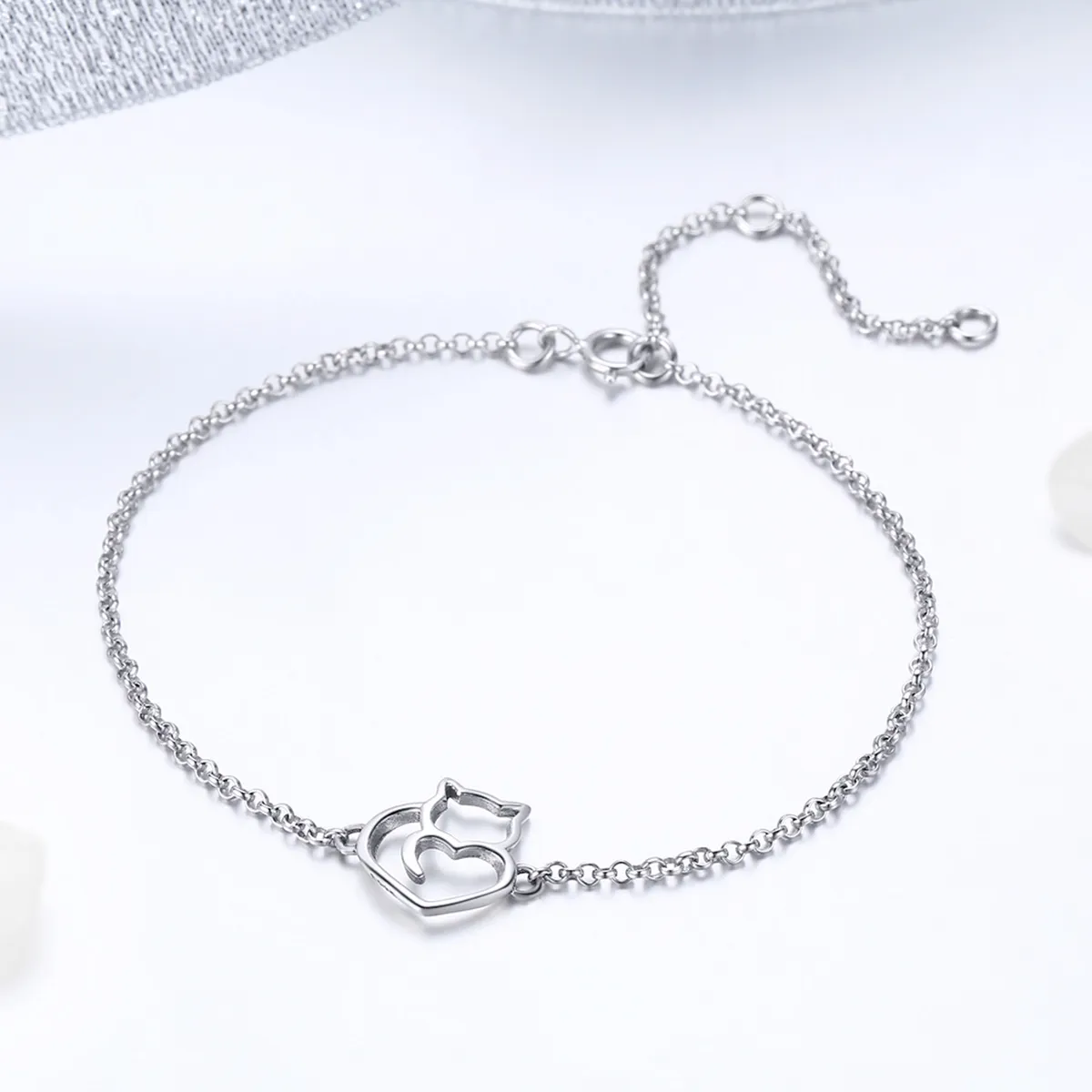 Pandora Style Silver Adorable Cat Chain Slider Bracelet - SCB102