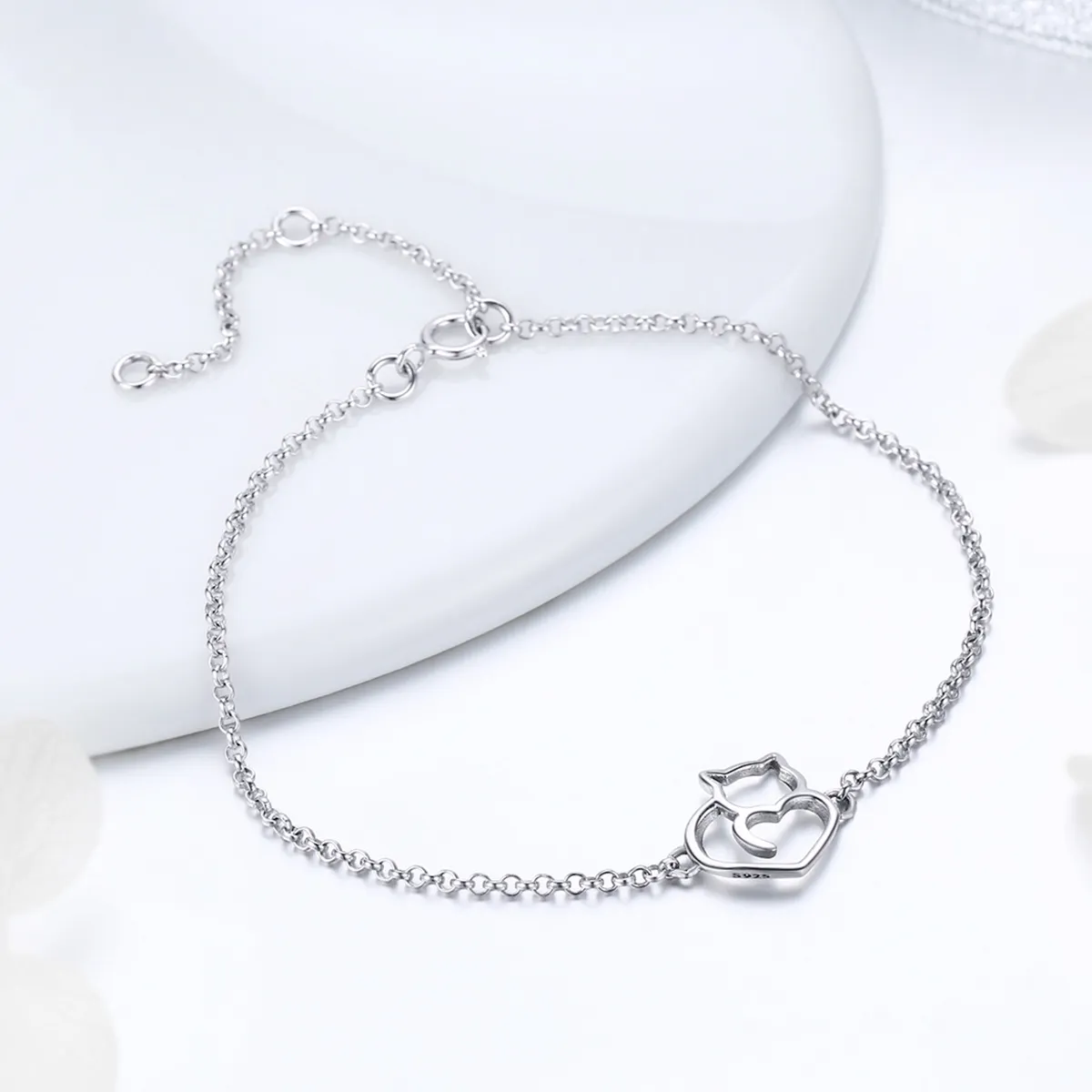 Pandora Style Silver Adorable Cat Chain Slider Bracelet - SCB102