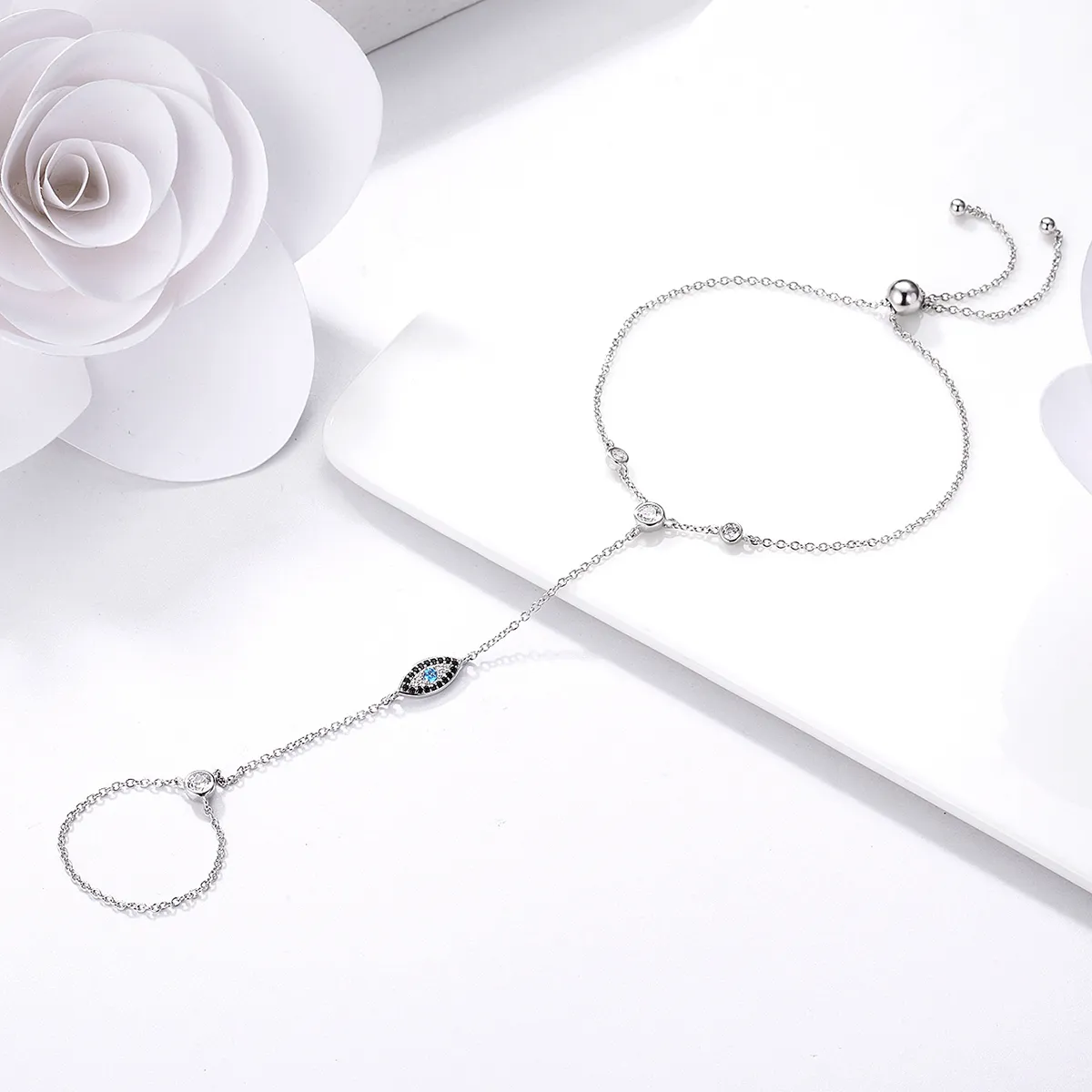 Pandora Style Silver Blue Magic Eyes Ring Bracelet - SCB023