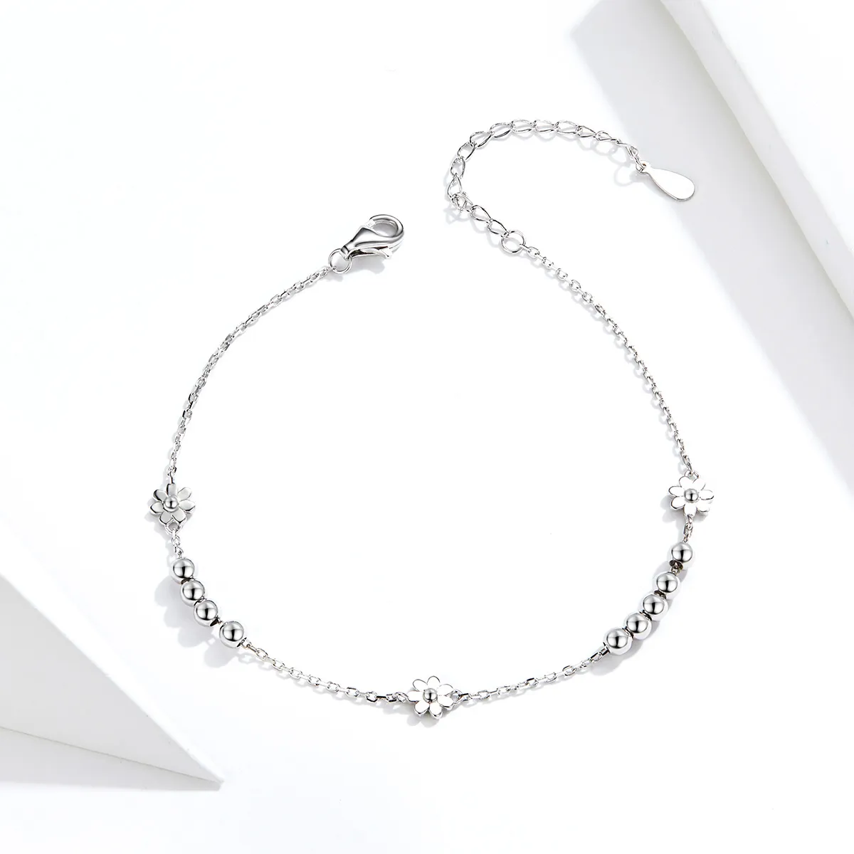 Pandora Style Silver Daisy Flower Chain Slider Bracelet - SCB146