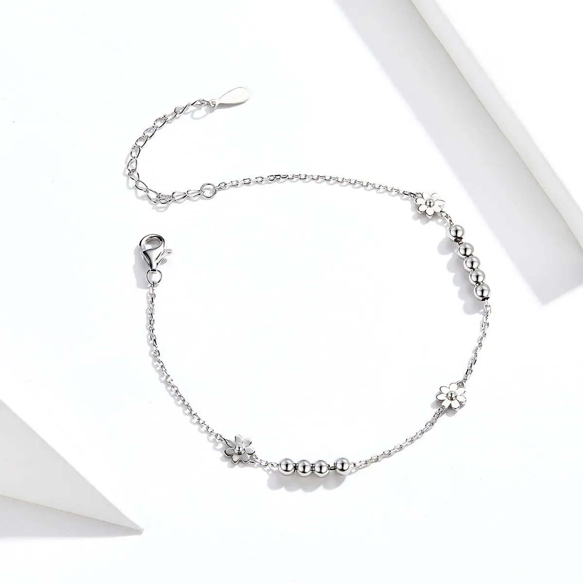 Pandora Style Silver Daisy Flower Chain Slider Bracelet - SCB146