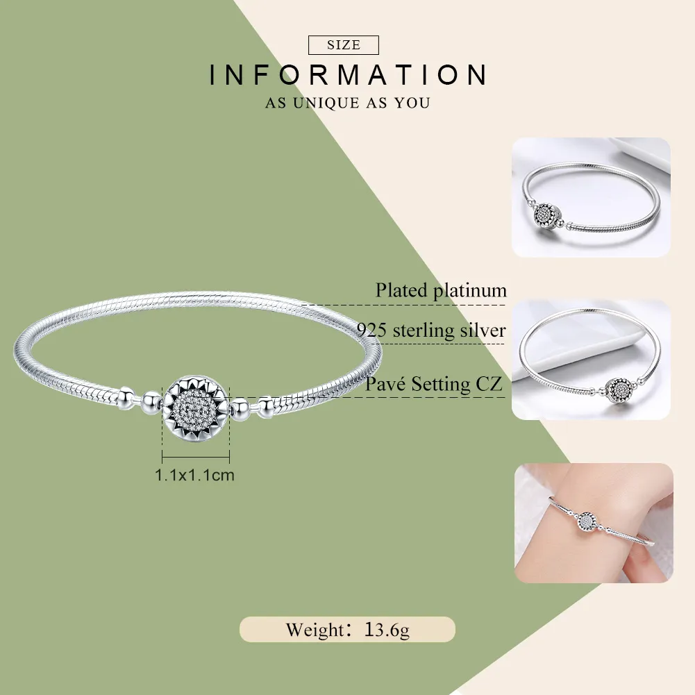 Pandora Style Silver Elegance Bright Heart Chain Bracelet - SCB059