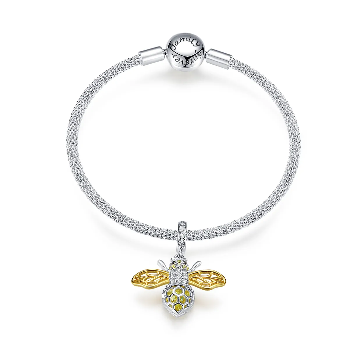 pandora style silver gold plated bee mesh bracelet scb830