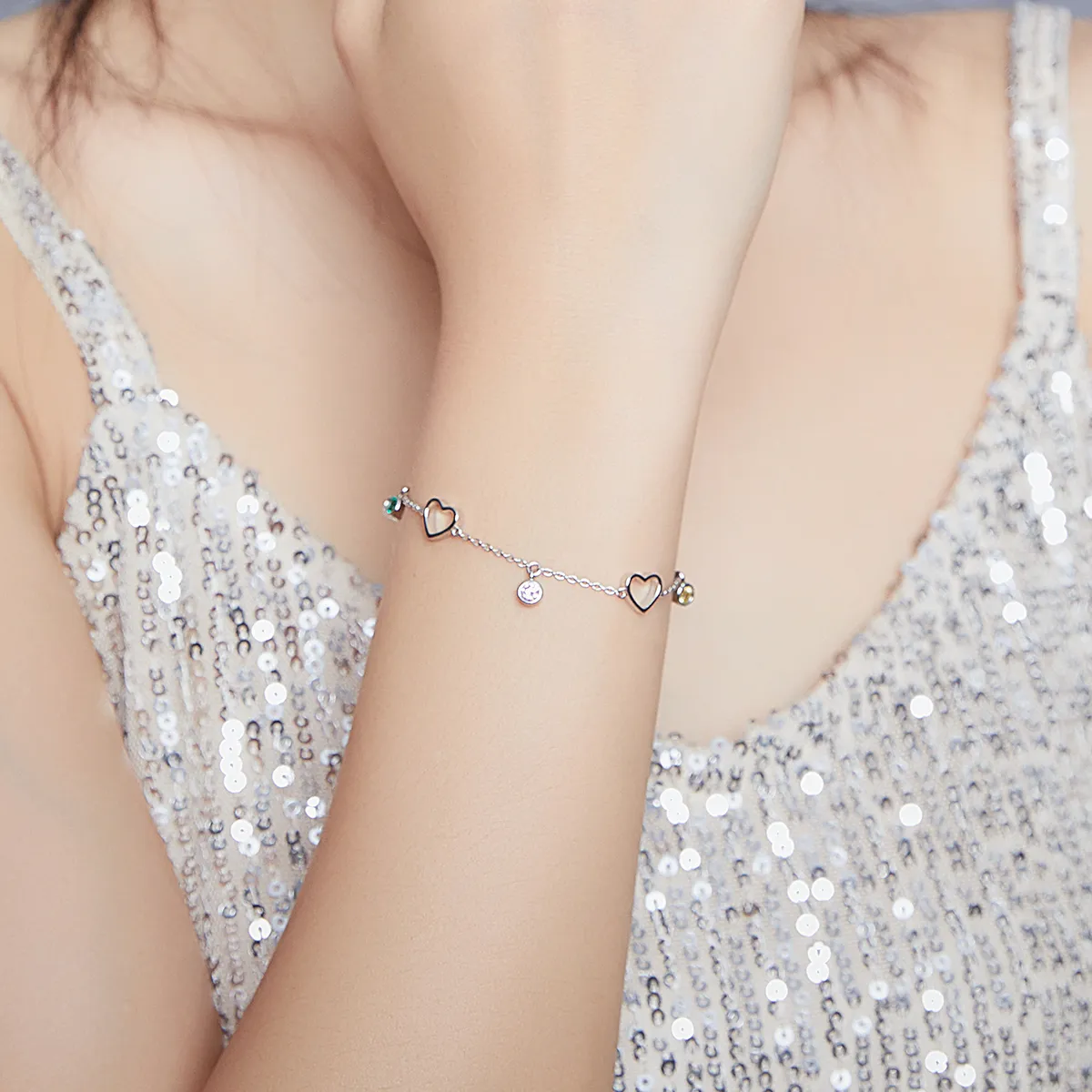 Pandora Style Silver Heart Balls Girl Slider Bracelet - SCB180