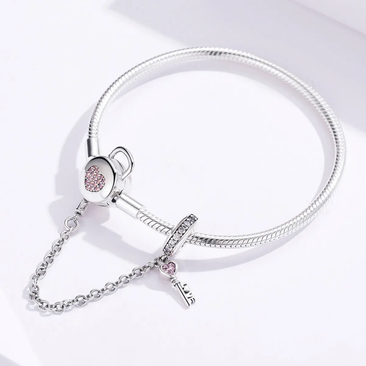 Pandora Style Silver Heartskey Slider Bracelet - SCB143