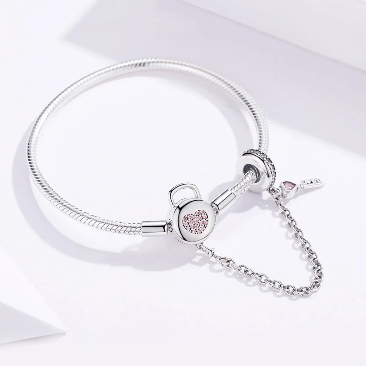 Pandora Style Silver Heartskey Slider Bracelet - SCB143