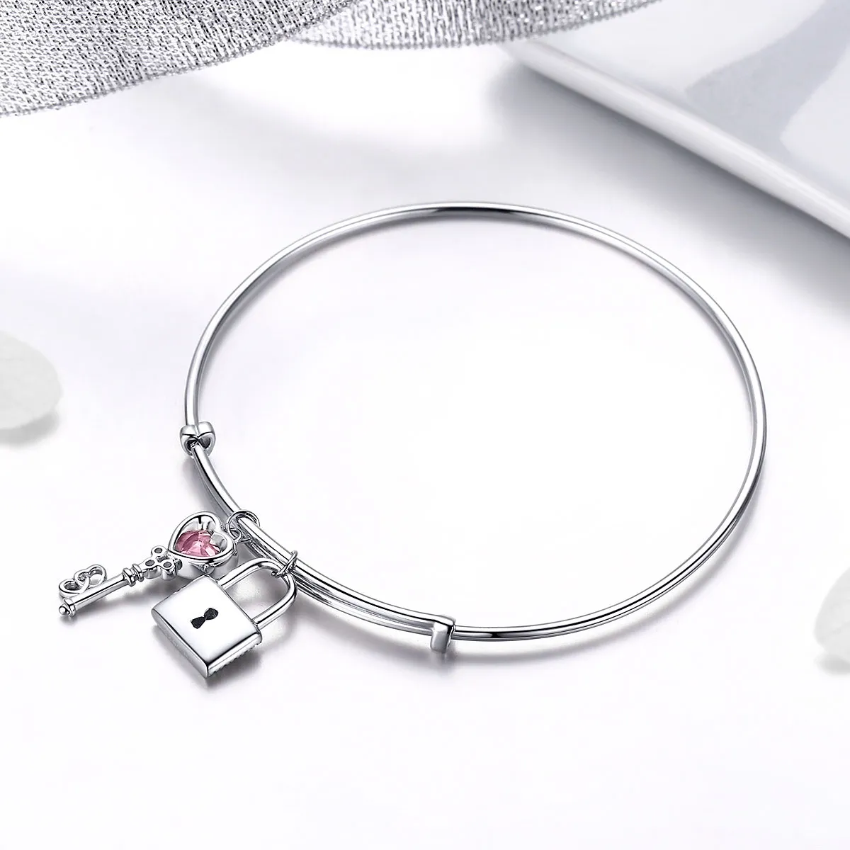 Pandora Style Silver Love Lock Charm Bangle - SCB127