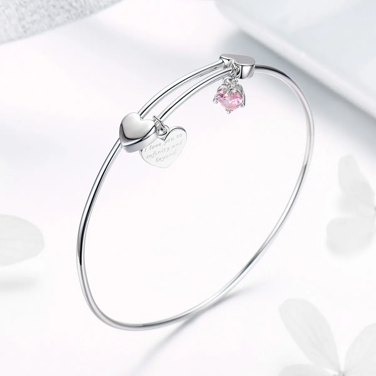 Pandora Style Silver Love Promise Charm Entwined Slider Bangle - SCB124