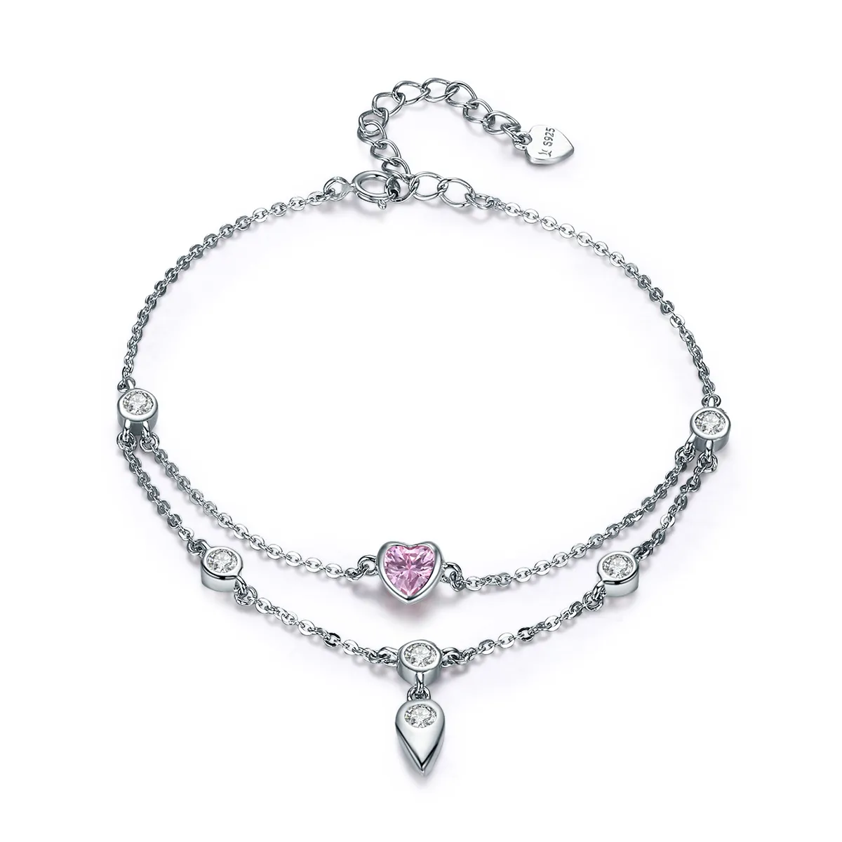 Pandora Style Silver Sweet Heart Chain Slider Bracelet - SCB090