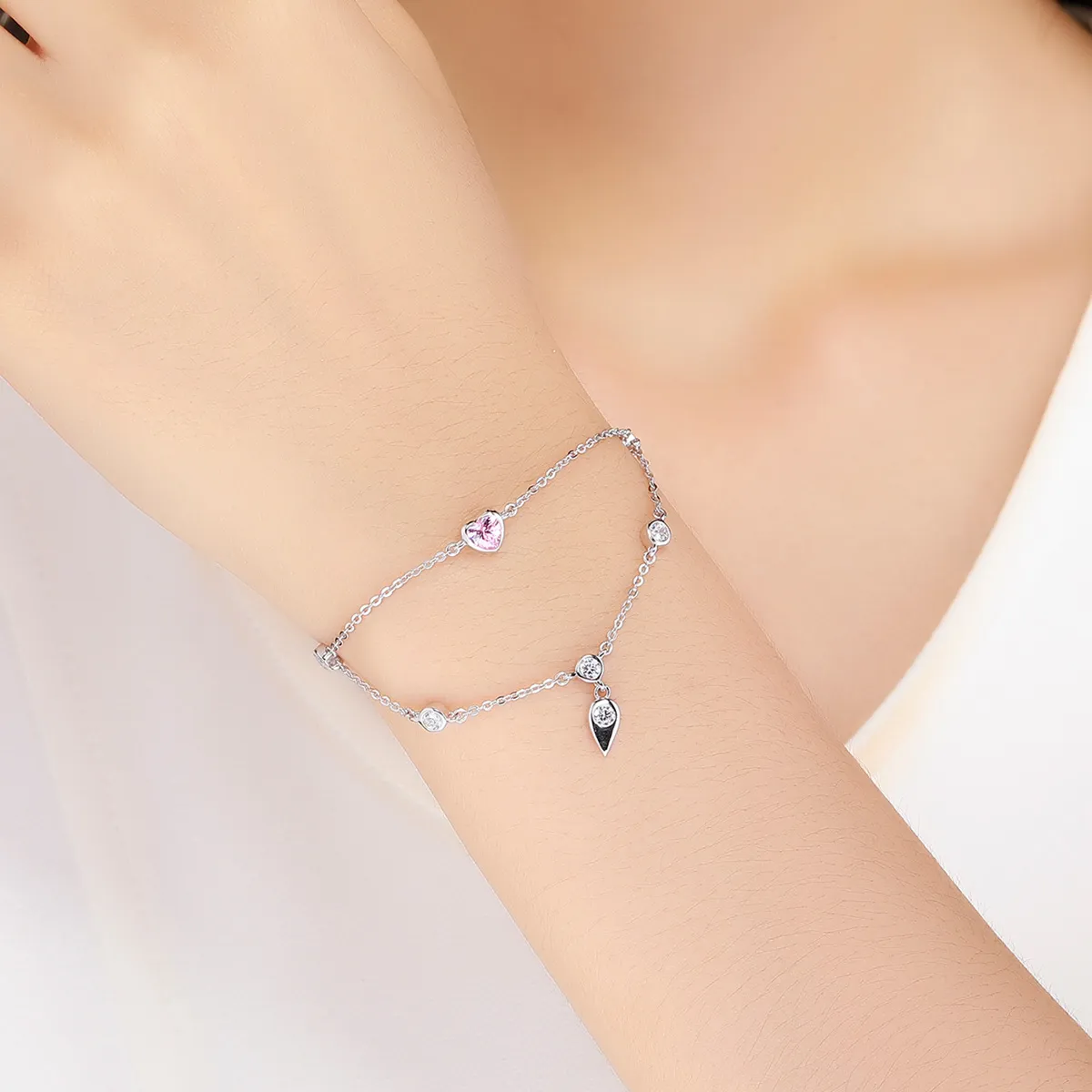 Pandora Style Silver Sweet Heart Chain Slider Bracelet - SCB090