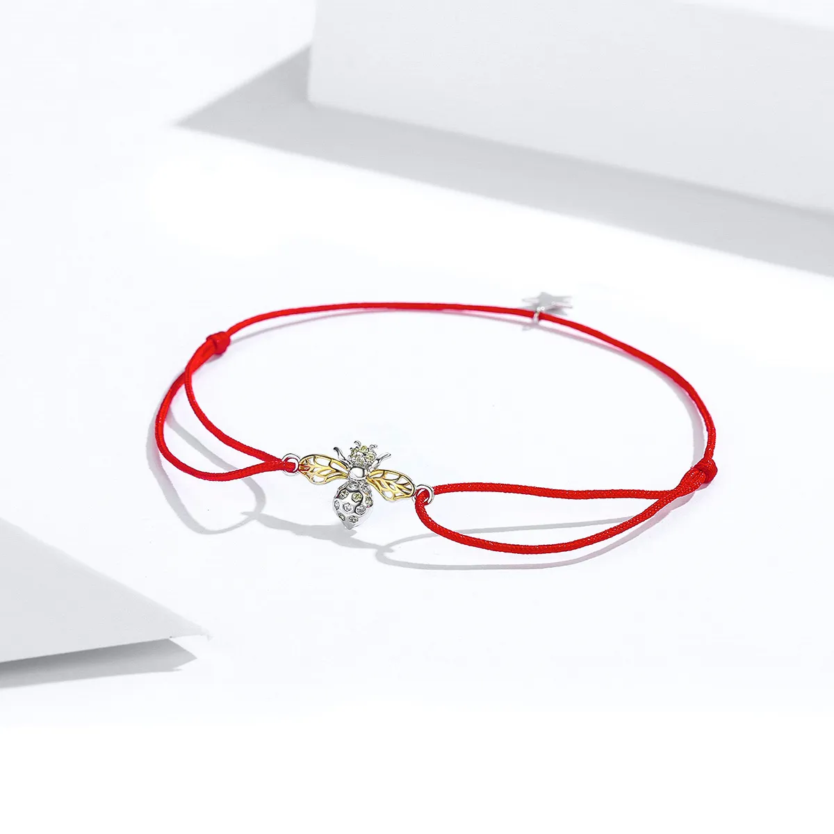 Red Rope with Silver & Gold-Plated Bee Bracelet - SCB156