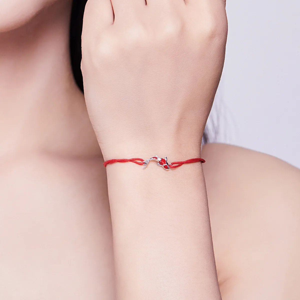 Red Rope with Silver Lucky Carp Bracelet - SCB145