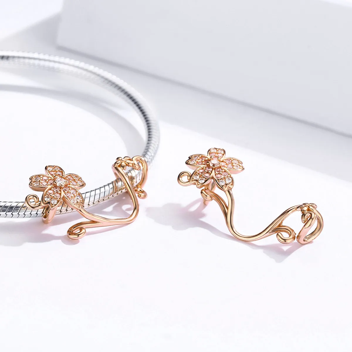 Pandora Style Rose Gold Cherry Blossoms Charm - SCC1033-C