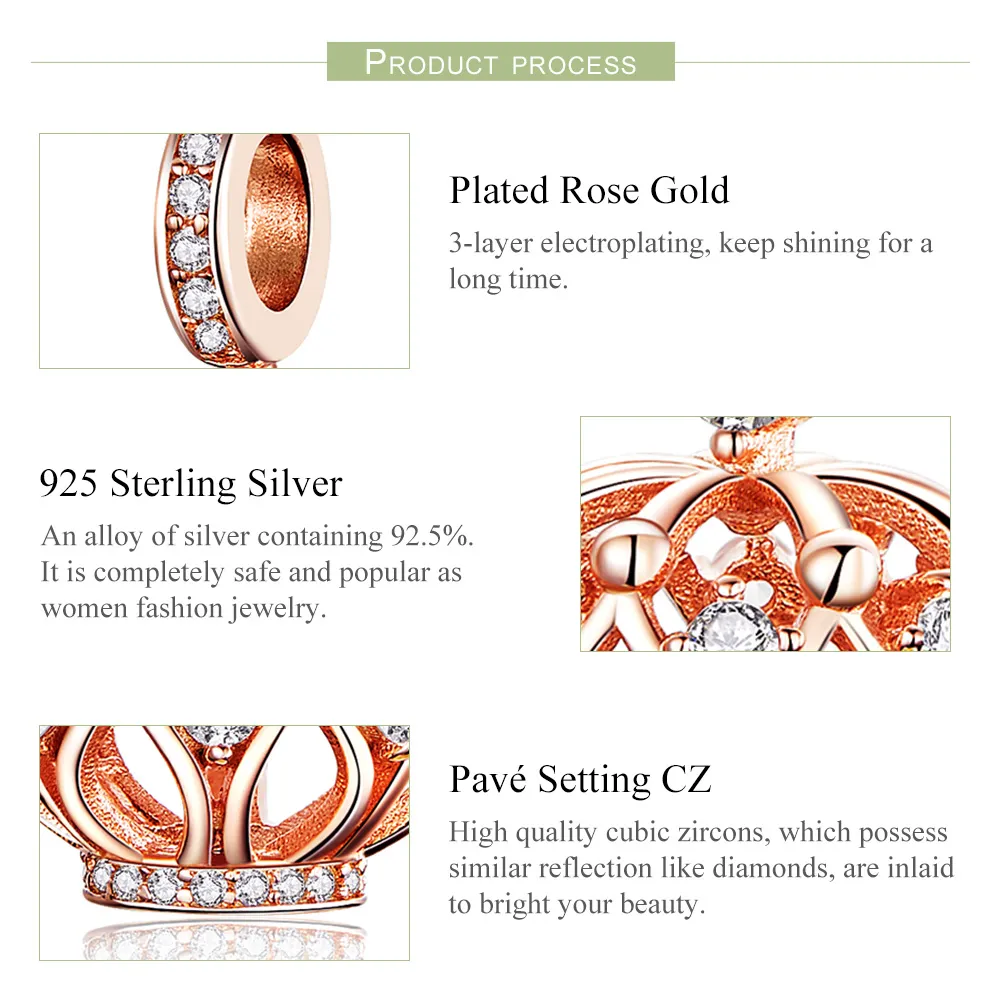 Pandora Style Rose Gold Regal Crown Dangle Charm - SCC1121