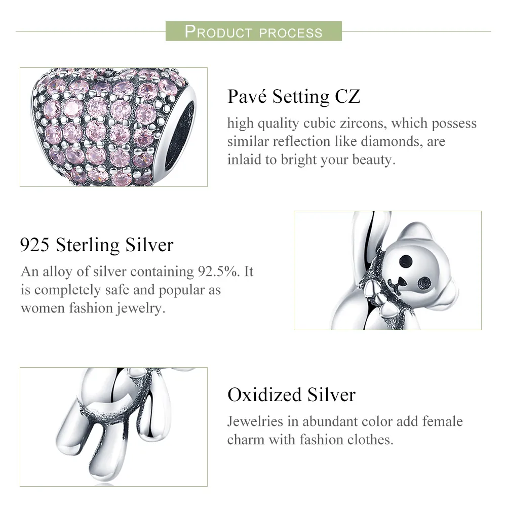 Pandora Style Silver Bear and Balloon Charm - SCC1054