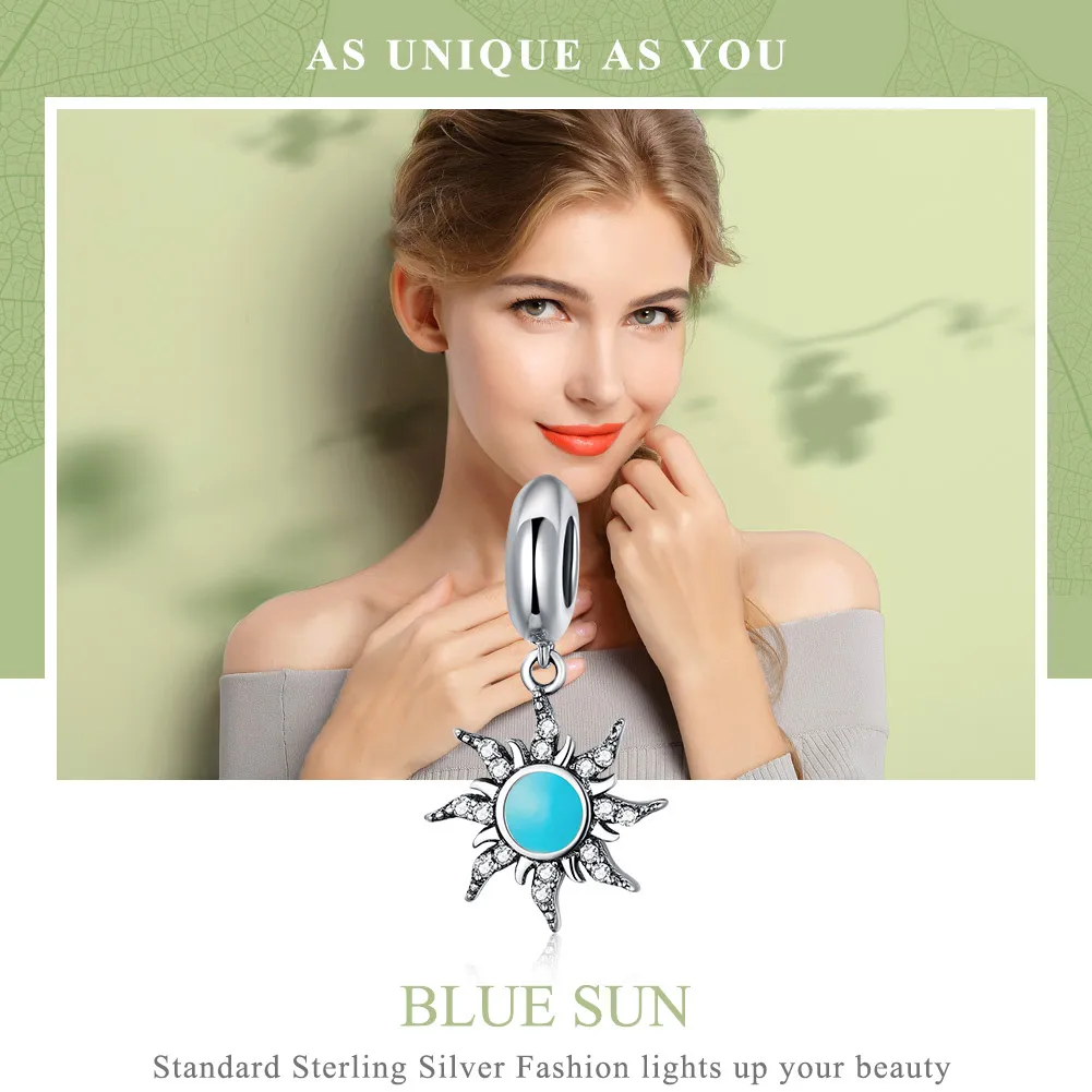 Pandora Style Silver Blue Sun Dangle Charm - SCC1068