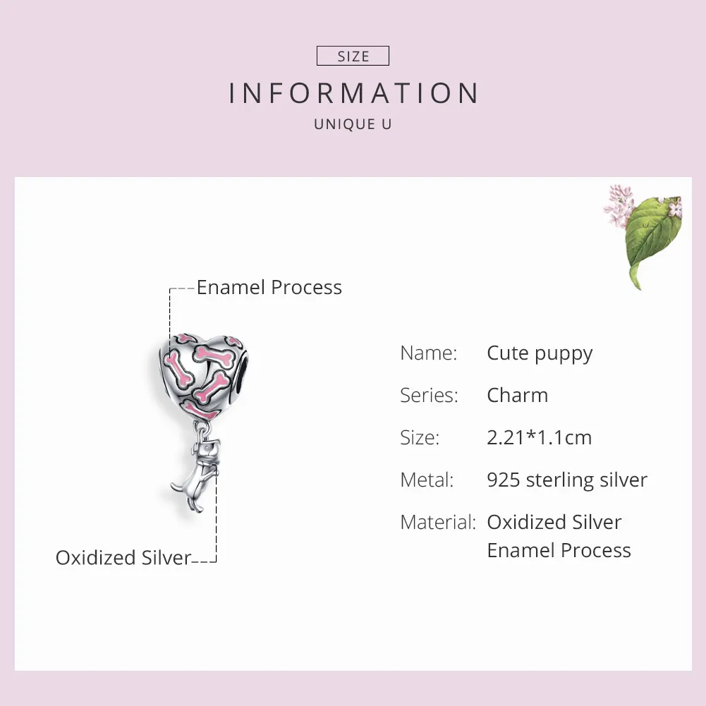 Pandora Style Silver Cute Puppy Dangle Charm - SCC1199