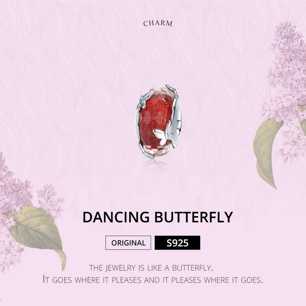 Pandora Style Silver Dancing Butterfly Murano Glass Charm - SCC1256