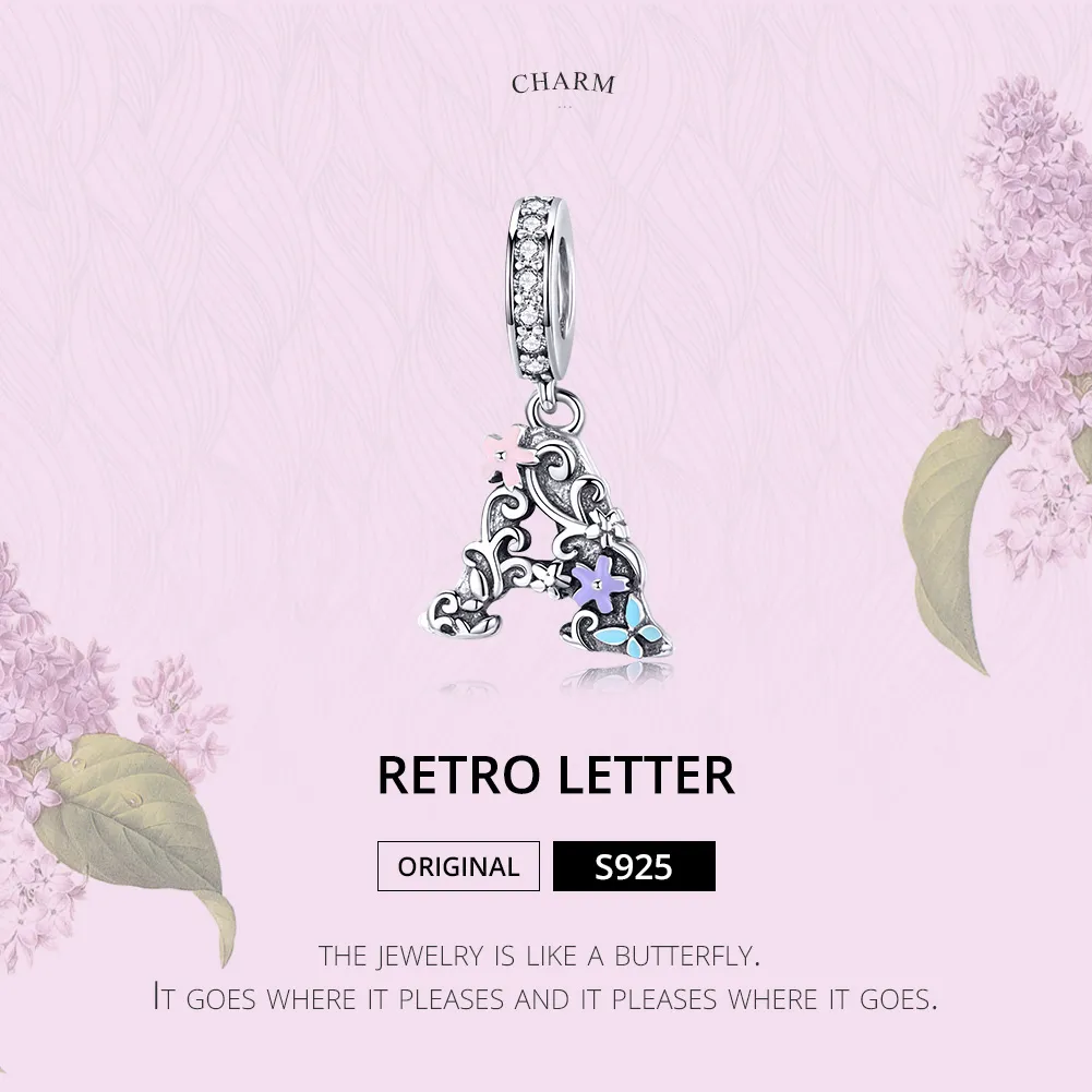 Pandora Style Silver Flower Letter A Dangle - SCC1273