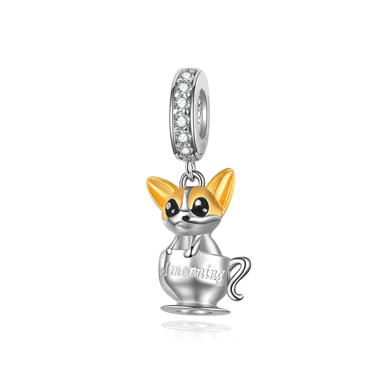 Pandora Style Silver & Gold-Plated Cup Puppy Dangle - SCC1214