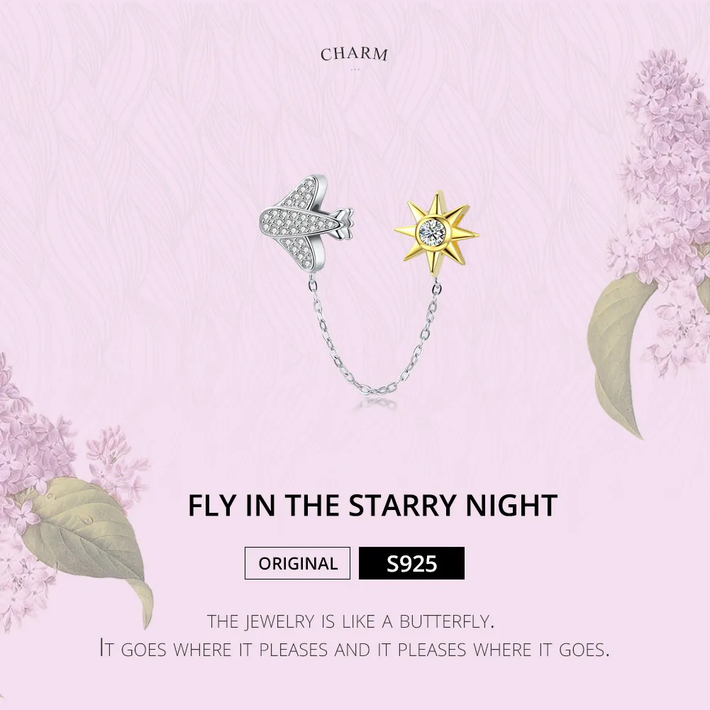 Pandora Style Silver & Gold-Plated Fly In The Starry Night Safety Chain - SCC1243