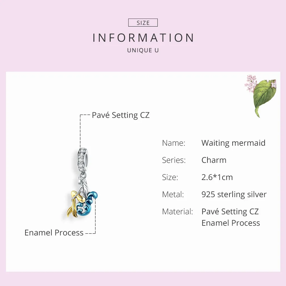 Pandora Style Silver & Gold-Plated Waiting Mermaid Dangle - SCC1166