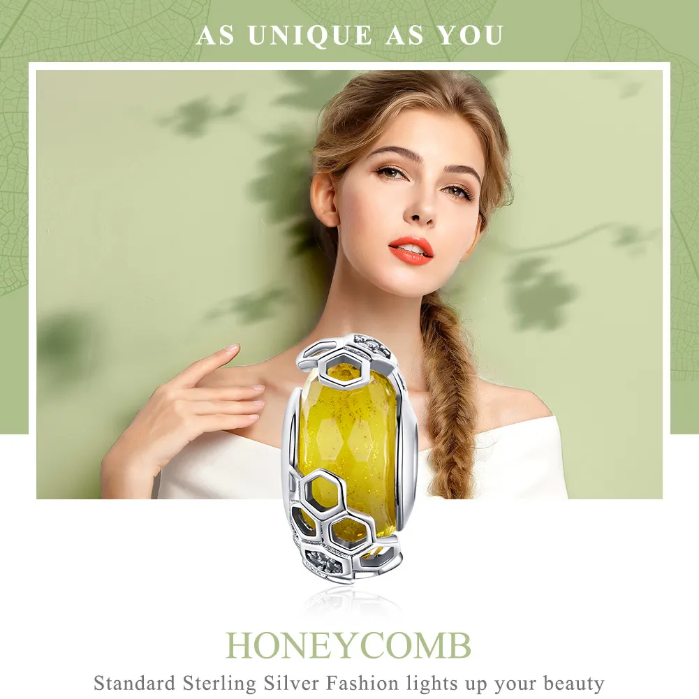 Pandora Style Silver Honeycomb Glass Murano Charm - SCC1073