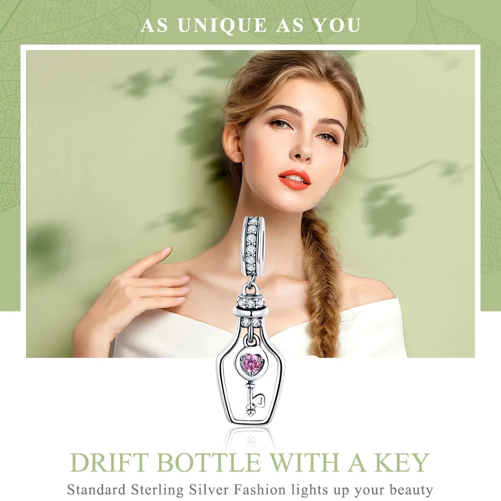 Pandora Style Silver Key Drift Bottle Dangle - SCC1071