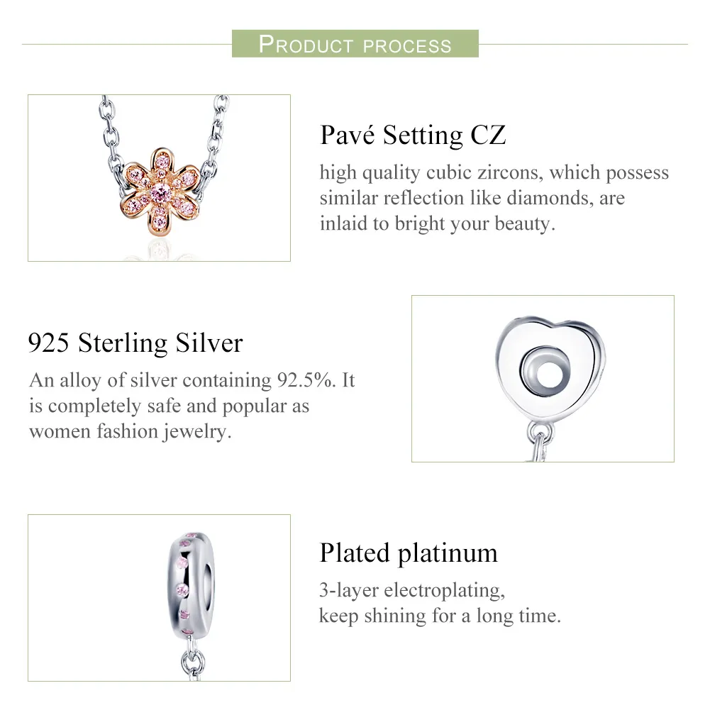 Pandora Style Silver Love Flower Safety Chain - SCC1113